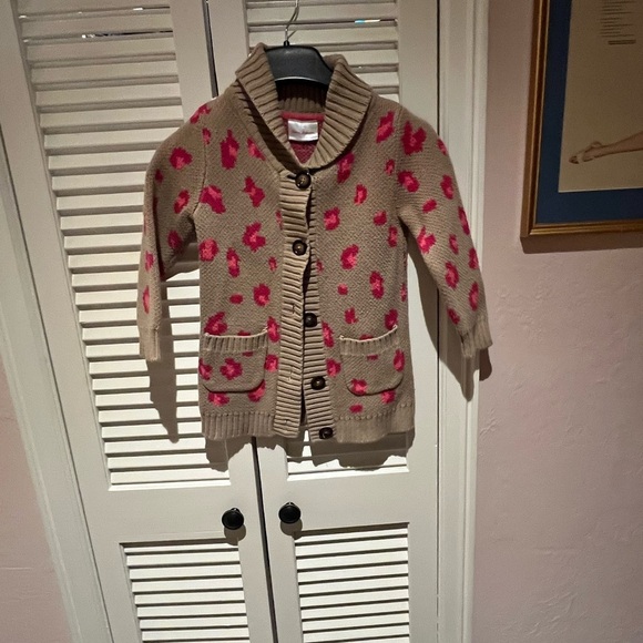 Hannah Andersson Tan Cardigan with Pink Leopard Print - Picture 1 of 4